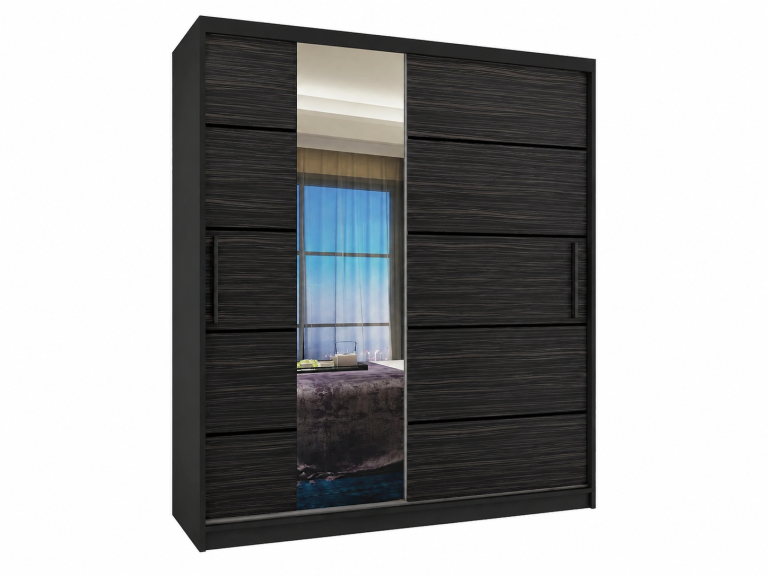 Schiebetürenschrank 133 cm PREMIUM MIT SCHUBLADEN schwarz dunkle Königseiche Hersteller MBP SZP6/1/B/HK/0/KLP
