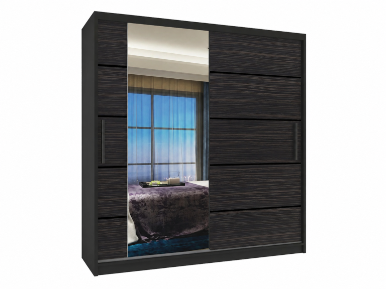 Schiebetürenschrank 158 cm PREMIUM MIT SCHUBLADEN schwarz dunkle Königseiche Hersteller MBP SZP7/0/B/HK/0/KLP