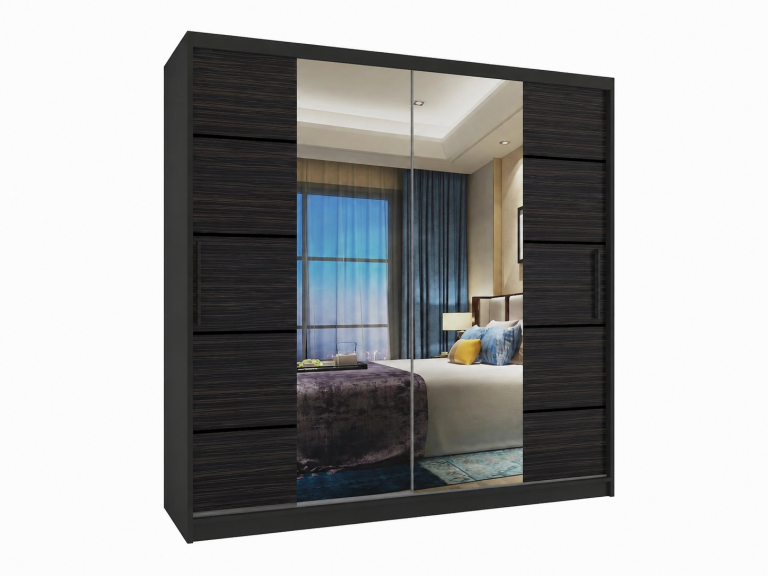 Schiebetürenschrank 200 cm PREMIUM MIT SCHUBLADEN schwarz dunkle Königseiche Hersteller ME SZP5/1/B/HK/0/KLP