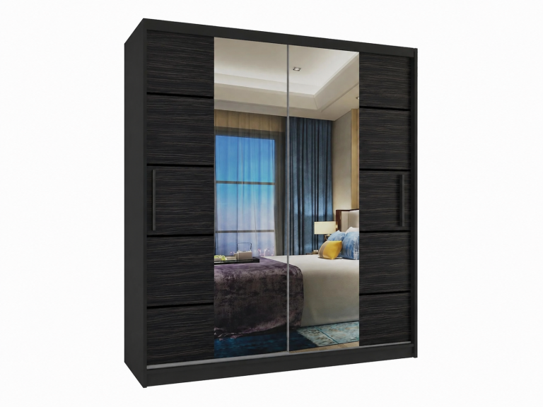 Schiebetürenschrank 133 cm PREMIUM MIT SCHUBLADEN schwarz dunkle Königseiche Hersteller ME SZP6/1/B/HK/0/KLP