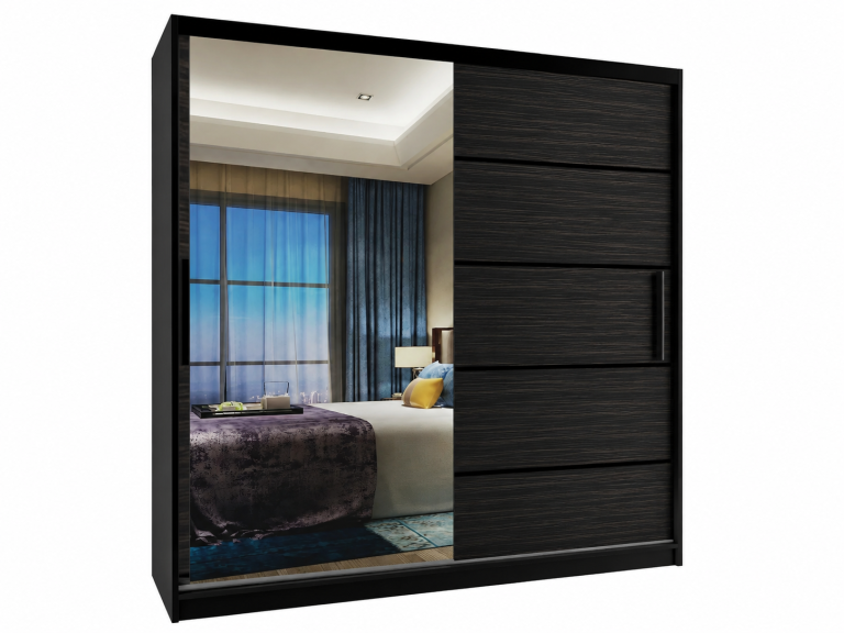Schiebetürenschrank 200 cm mit Spiegel Königseiche schwarz Hersteller MZ SZP1/2/B/HK/0/BL