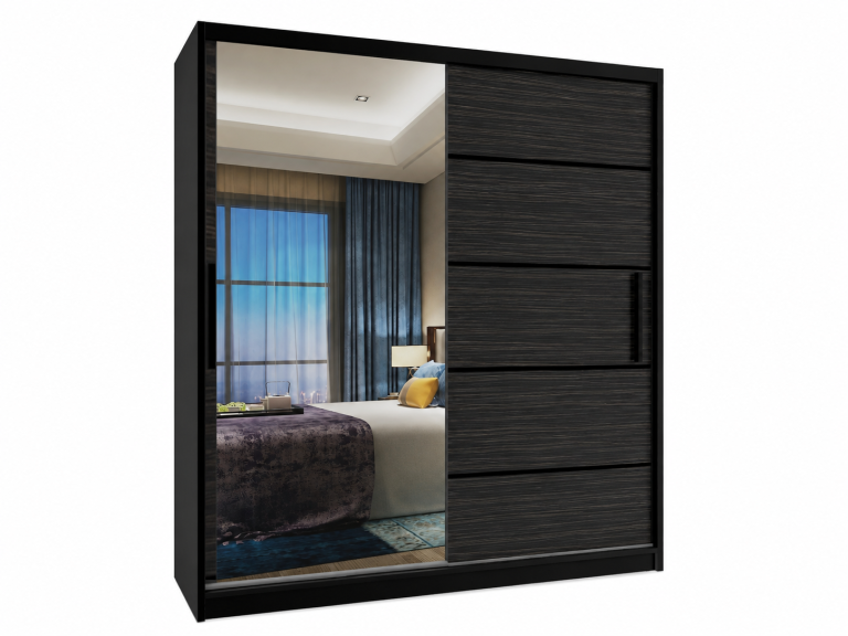 Schiebetürenschrank 133 cm mit Spiegel schwarz Königseiche Hersteller MZ SZP2/2/B/HK/0/BL