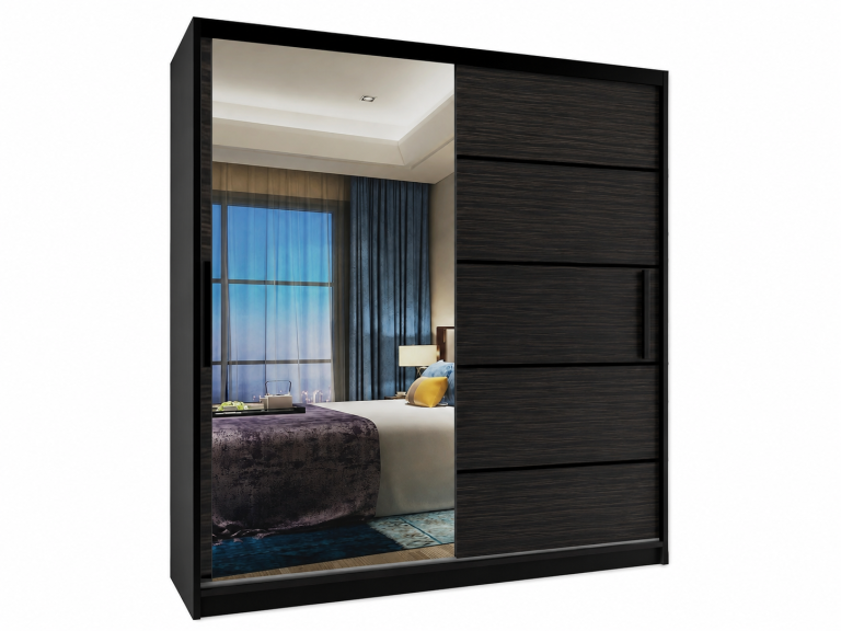 Schiebetürenschrank 158 cm mit Spiegel schwarz Königseiche matt Hersteller MZ SZP3/1/B/HK/0/BL
