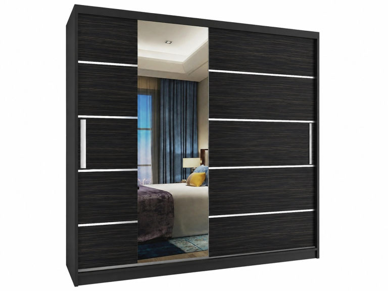 Schiebetürenschrank 200 cm mit Spiegel schwarz dunkle Königseiche Hersteller MBP SZP1/2/B/HK/0/AL