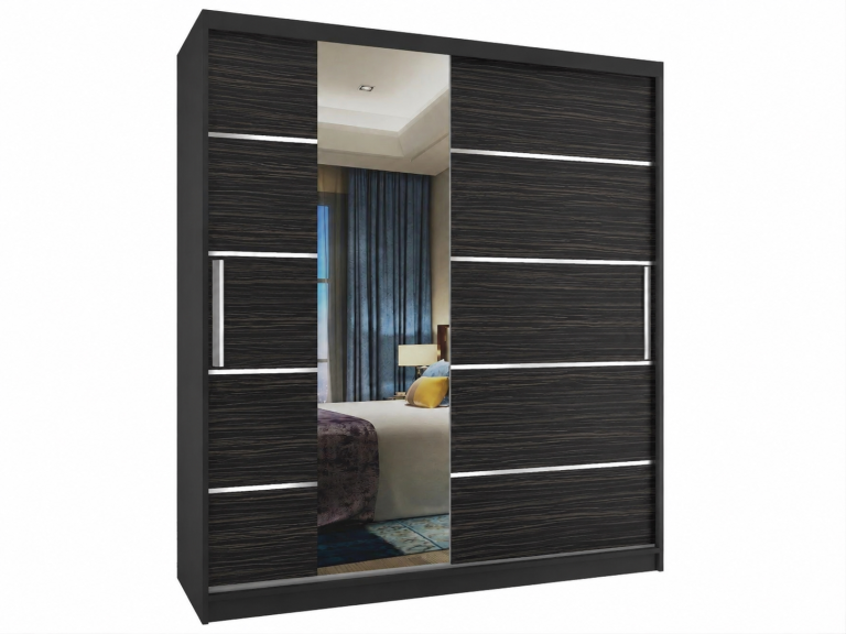 Schiebetürenschrank 133 cm mit Spiegel schwarz dunkle Königseiche Hersteller MBP SZP2/2/B/HK/0/AL