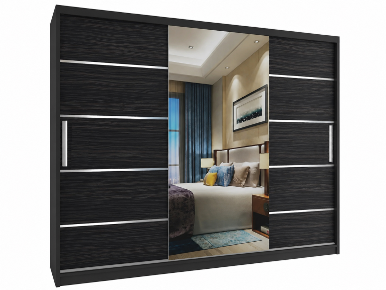 Schiebetürenschrank 232 cm mit Spiegel schwarz dunkle Königseiche Hersteller MBP SZP4/2/1B/2HK1L/0/AL