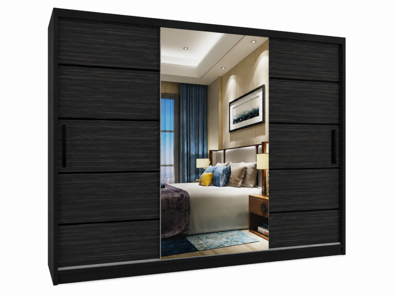Schiebetürenschrank 232 cm mit Spiegel schwarz Königseiche matt Hersteller MZ SZP4/2/1B/2HK1L/0/BL