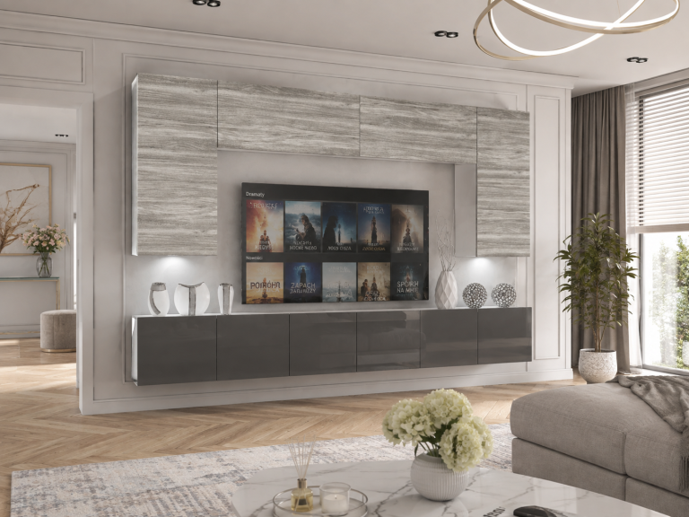 Wohnwand 300 cm TV-/RTV-Wand Grau / Anthrazit / Graphit Hochglanz Hersteller IMP 2/5/W/GW1S/0/0