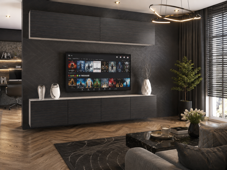 Wohnwand 200 cm TV-/RTV-Wand Schwarz / Ebenholz Hersteller IMP 6/5/W/HK/0/0
