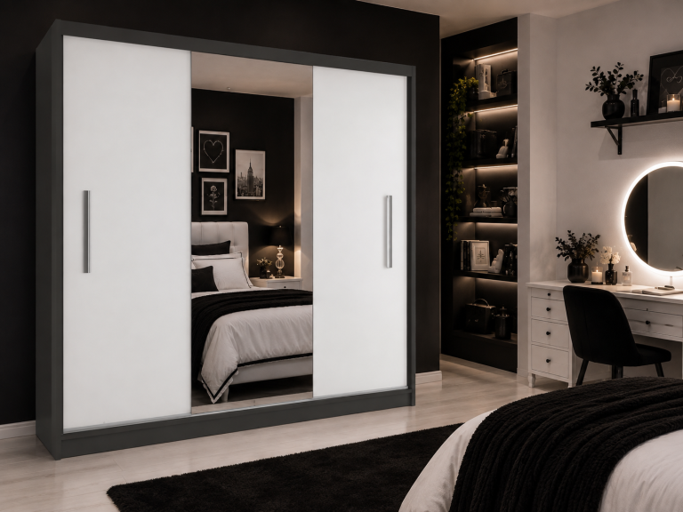 Kleiderschrank 200 cm PRIMO mit Spiegel, mattweiß Hersteller: MES PRIMO SZP1/1/B/W/0/AL