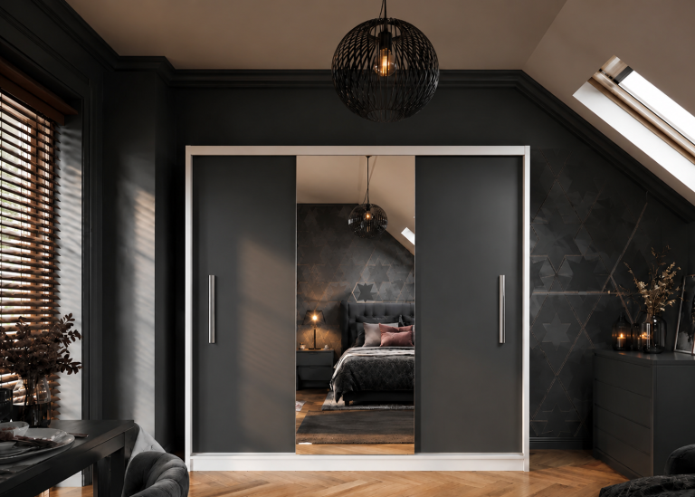 Kleiderschrank 200 cm PRIMO mit Spiegel, mattschwarz Hersteller: MES PRIMO SZP1/1/B/B/0/AL