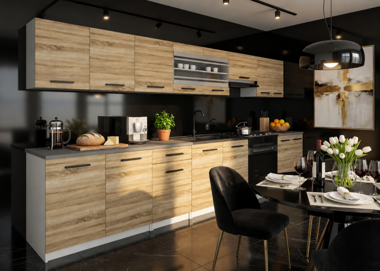 Küchenmöbel 320 cm, Eiche Sonoma, mit Arbeitsplatte, Hersteller TOR PRIMO320/4/WT/DS/0/B1