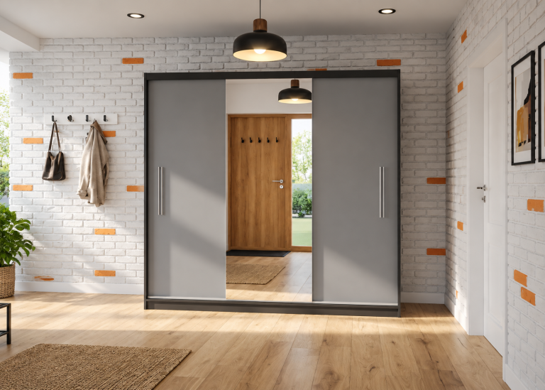Kleiderschrank 200 cm PRIMO mit Spiegel, mattgrau Hersteller: MES PRIMO SZP1/1/B/SR/0/AL