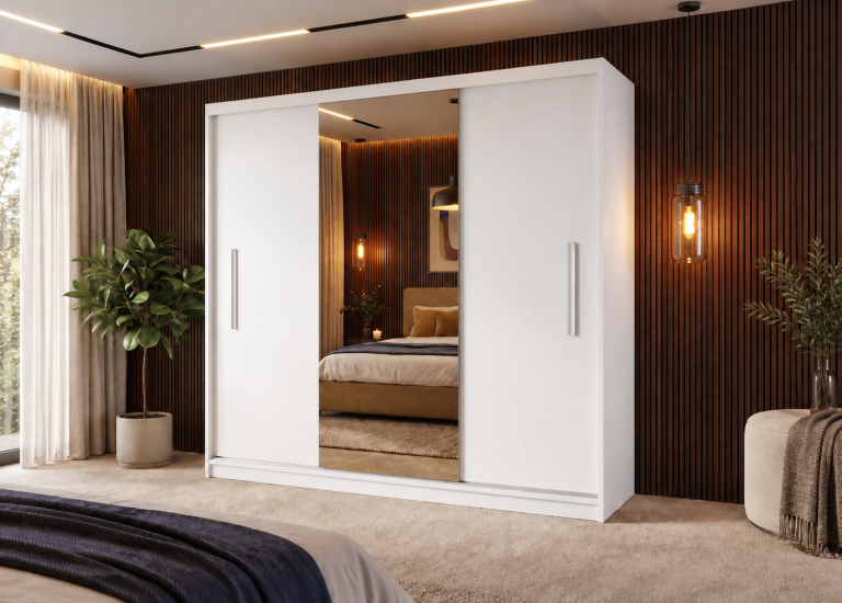 Kleiderschrank 200 cm PRIMO mit Spiegel, mattweiß Hersteller: MES PRIMO SZP1/1/W/W/0/AL