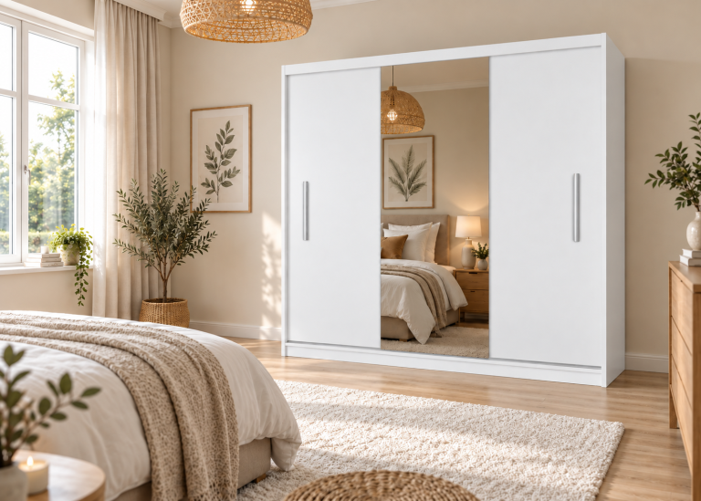 Kleiderschrank 200 cm PRIMO mit Spiegel, mattweiß Hersteller: MES PRIMO SZP1/1/W/W/0/AL
