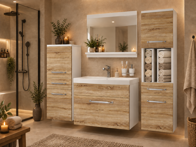 Badezimmermöbel: Waschtischunterschrank mit Spiegel, Eiche Sonoma, Hersteller: ROD PRIMO M 5/0/W/DS/0/ZINC
