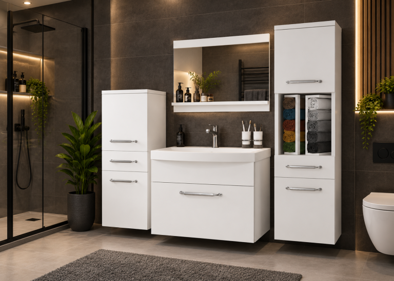 Badezimmermöbel: Waschtischunterschrank mit Spiegel, mattweiß, Hersteller: ROD PRIMO M 5/0/W/W/0/ZINC
