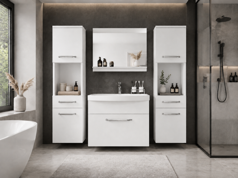 Badezimmermöbel: Waschtischunterschrank mit Spiegel, mattweiß, Hersteller: ROD PRIMO M 6/0/W/W/0/ZINC