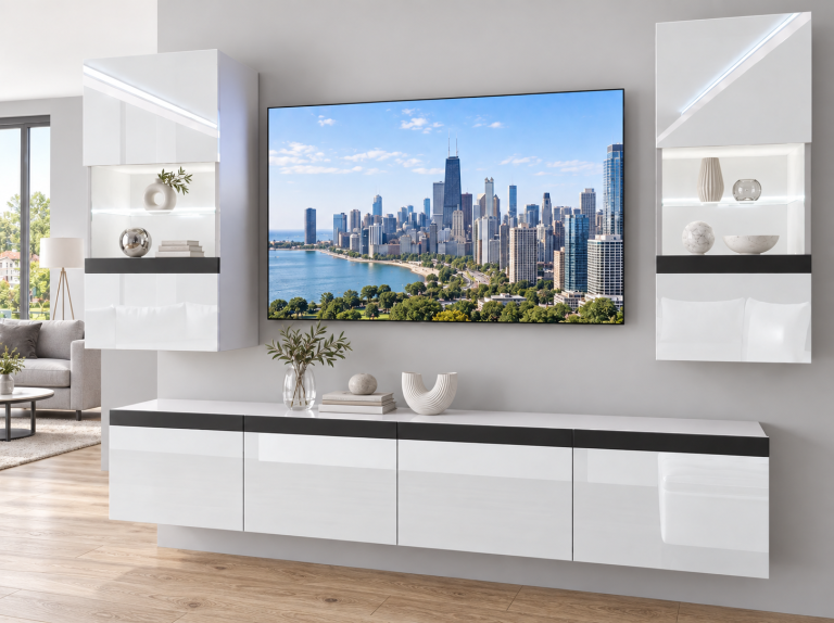 Meblościanka Prestige 200 cm TV/RTV biała połysk Producent IMP P Keanu 7/5/W/W/0/0/CM