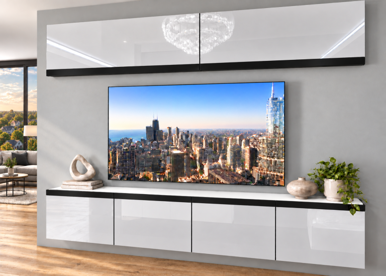 Meblościanka Prestige 200 cm TV/RTV biała połysk Producent IMP P Brando 6/5/W/W/0/0/CM