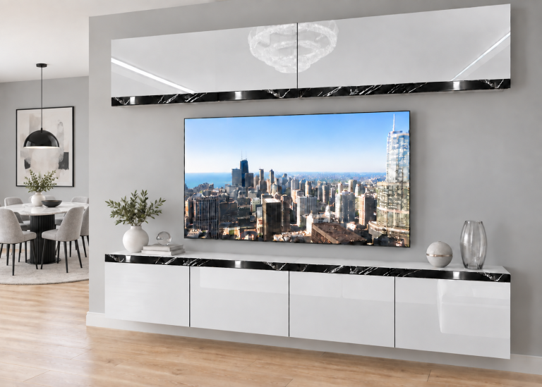 Meblościanka Prestige 200 cm TV/RTV biała połysk Producent IMP P Brando 6/5/W/W/0/0/CS