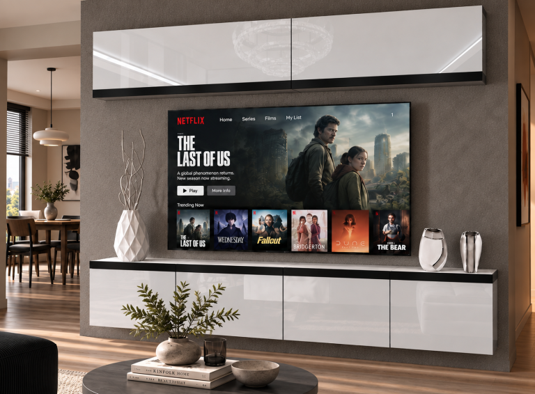 Meblościanka Prestige 200 cm TV/RTV biała połysk Producent IMP P Brando 6/5/W/W/0/0/CM