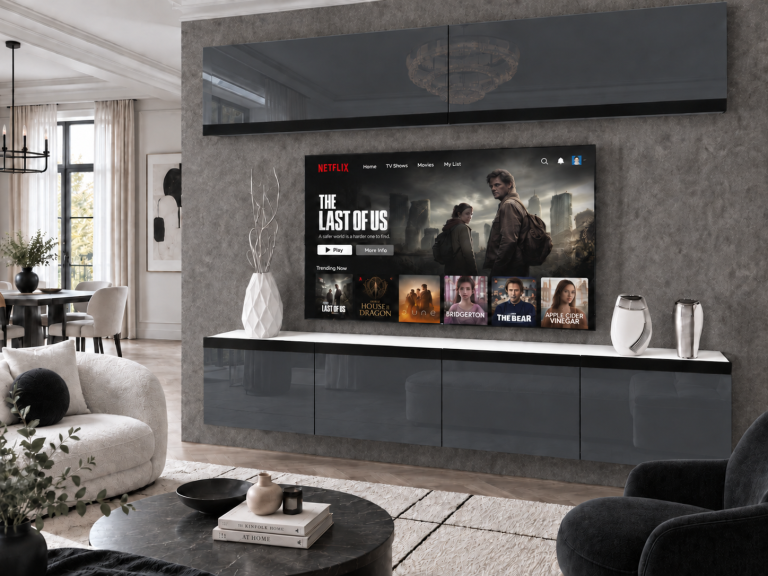 Meblościanka Prestige 200 cm TV/RTV szara połysk Producent IMP P Brando 6/5/W/S/0/0/CM