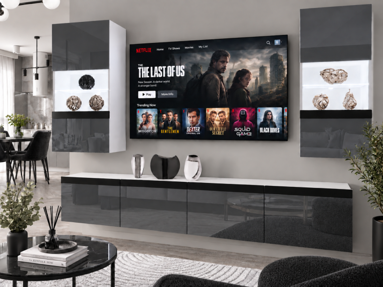 Meblościanka Prestige 200 cm TV/RTV szara połysk Producent IMP P Keanu 7/5/W/S/0/0/CM