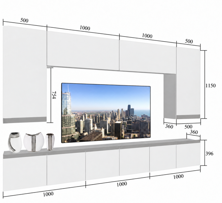 Meblościanka Prestige 300 cm TV/RTV szara połysk Producent IMP P Monroe 2/5/W/S/0/0/CM