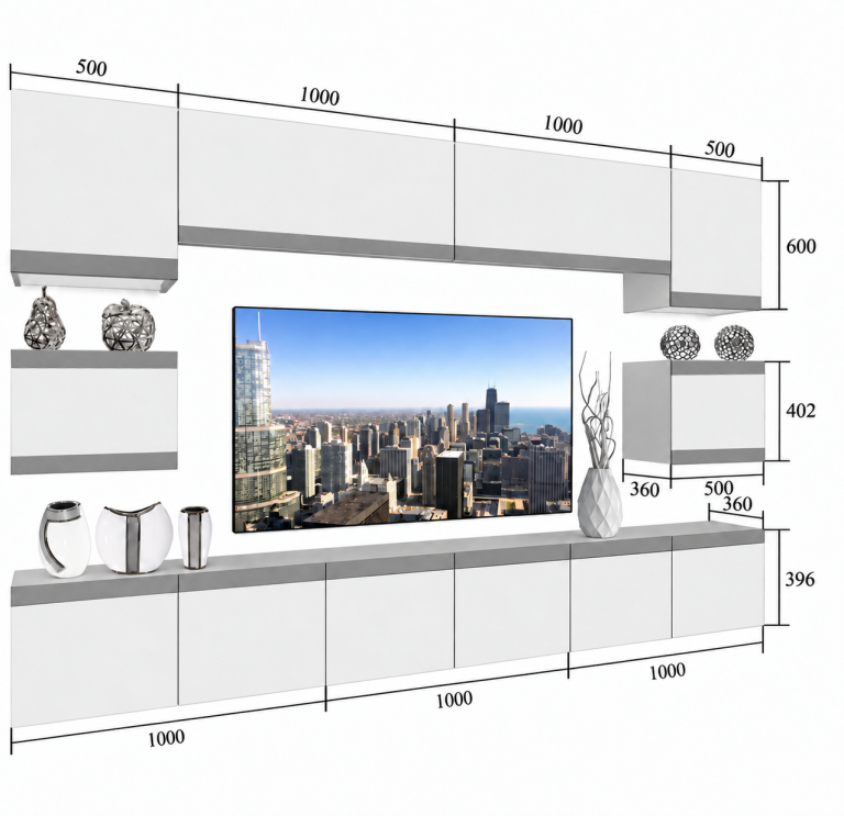 Meblościanka Prestige 300 cm TV/RTV szara połysk Producent IMP P Tarantino 3/5/W/S/0/0/CM