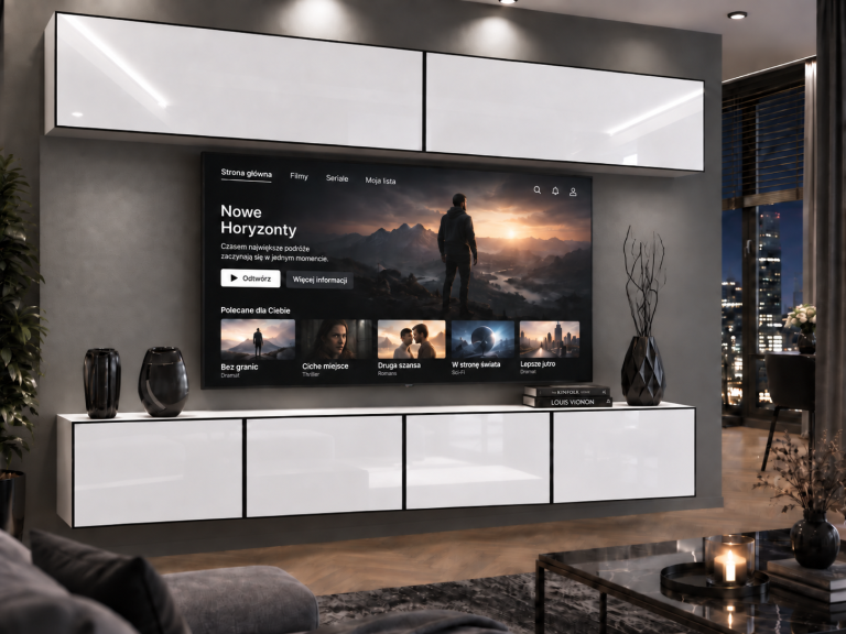 Meblościanka Linea 200 cm TV/RTV biała połysk Producent IMP L Brando 6/5/W/W/0/0