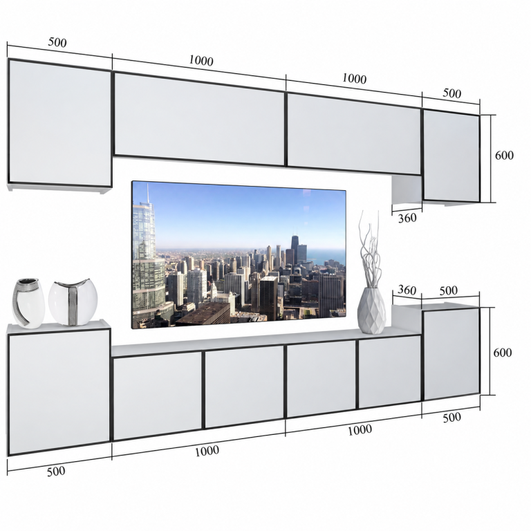 Meblościanka Linea 300 cm TV/RTV biała połysk Producent IMP L Hepburn 4/5/W/W/0/0