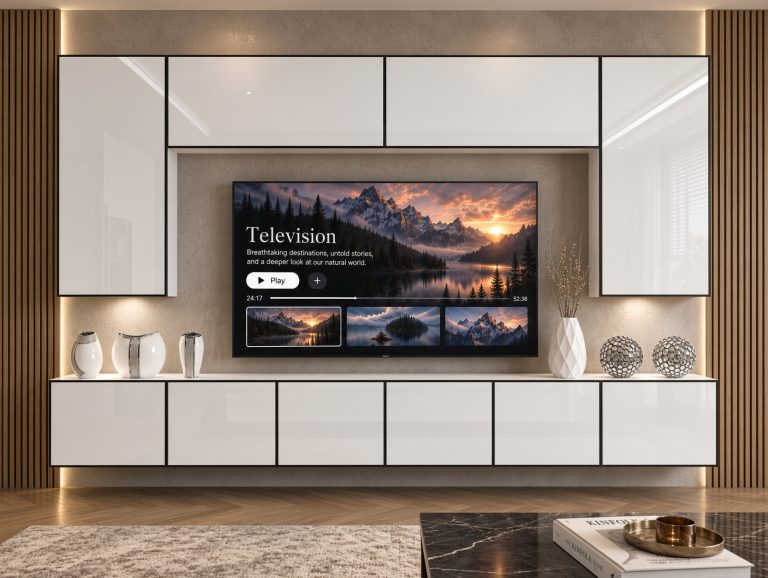 Meblościanka Linea 300 cm TV/RTV biała połysk Producent IMP L Monroe 2/5/W/W/0/0