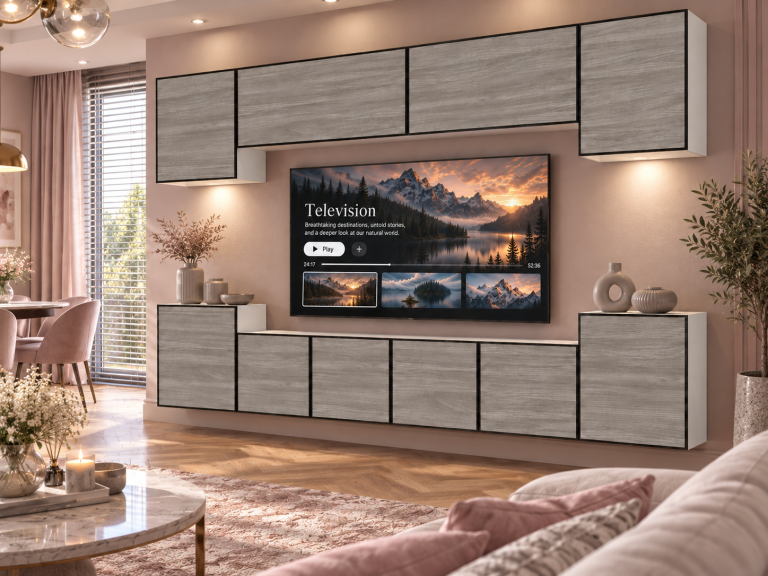 Meblościanka Linea 300 cm TV/RTV szary antracyt grafitowy Producent IMP L Hepburn 4/5/W/GW1/0/0