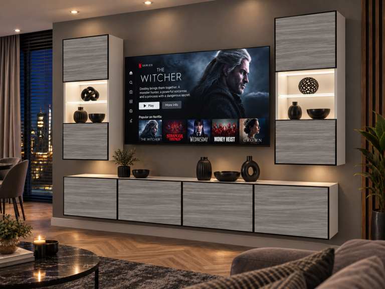 Meblościanka Linea 200 cm TV/RTV szara antracyt grafitowa Producent IMP L Keanu 7/5/W/GW1/0/0