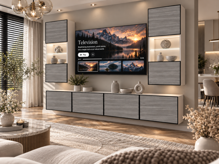 Meblościanka Linea 200 cm TV/RTV szara antracyt grafitowa Producent IMP L Keanu 7/5/W/GW1/0/0