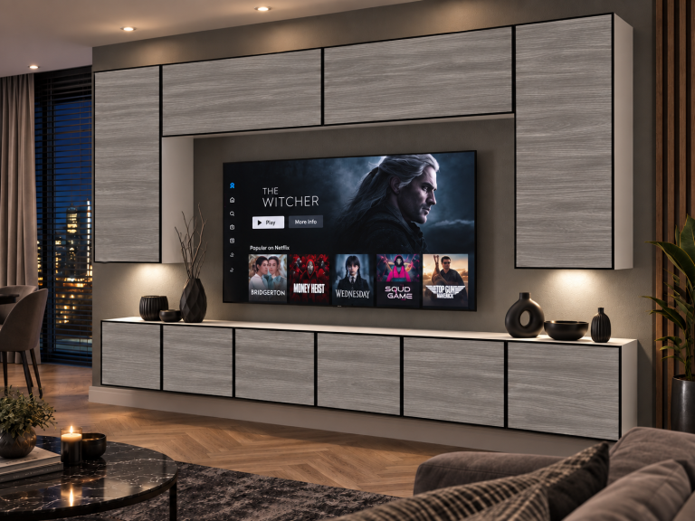 Meblościanka Linea 300 cm TV/RTV szary antracyt grafitowy Producent IMP L Monroe 2/5/W/GW1/0/0