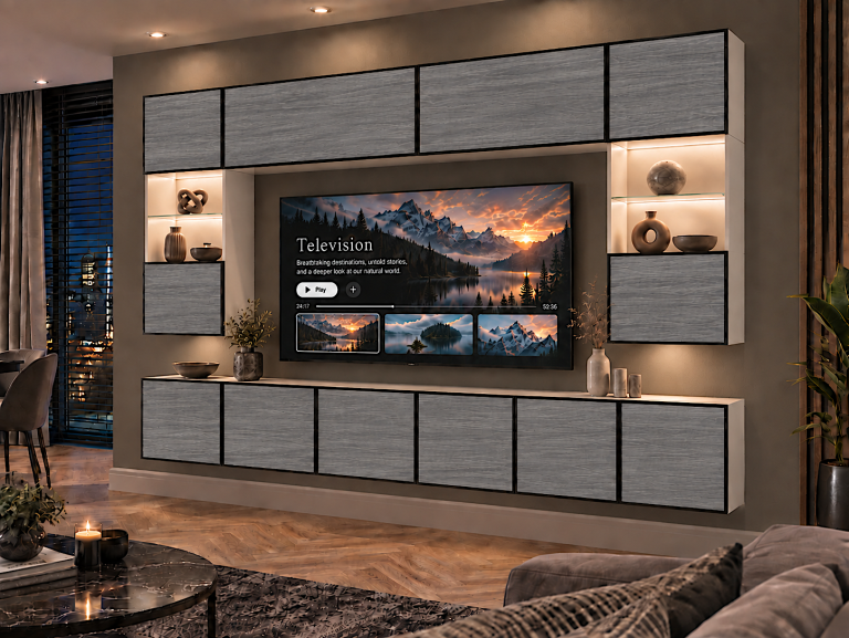 Meblościanka Linea 300 cm TV/RTV szary antracyt grafitowy Producent IMP L Nolan 1/5/W/GW1/0/0