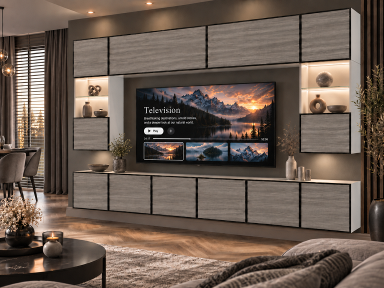 Meblościanka Linea 300 cm TV/RTV szary antracyt grafitowy Producent IMP L Nolan 1/5/W/GW1/0/0
