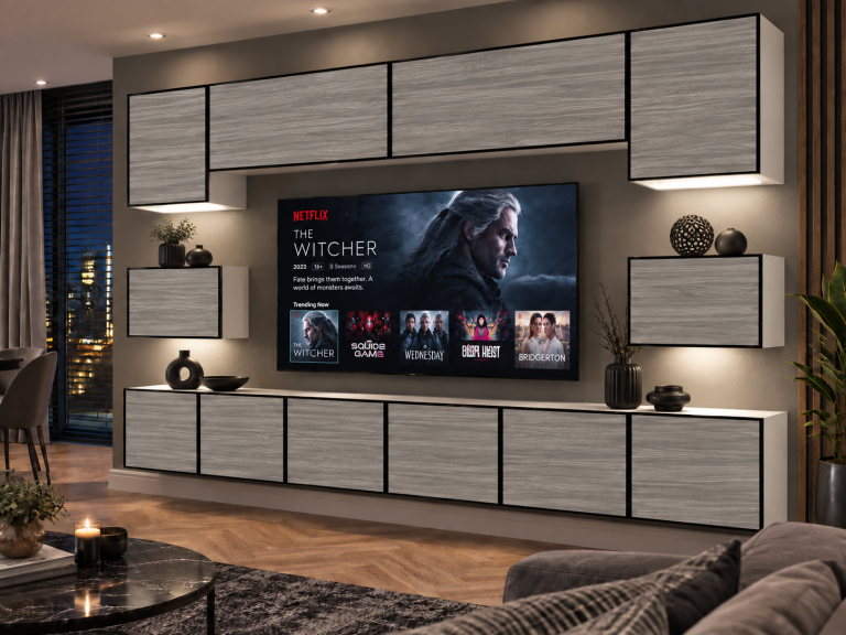 Meblościanka Linea 300 cm TV/RTV szary antracyt grafitowy Producent IMP L Tarantino 3/5/W/GW1/0/0