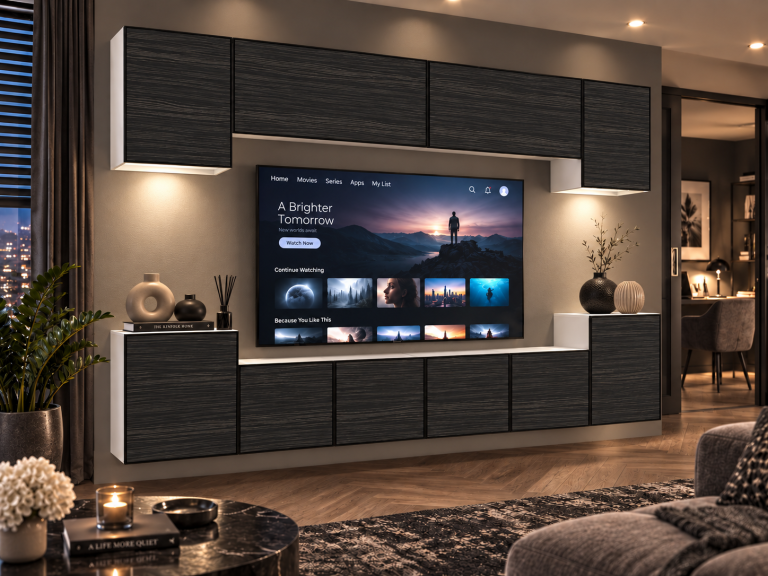 Meblościanka Linea 300 cm TV/RTV czarna heban Producent IMP L Hepburn 4/5/W/HK/0/0