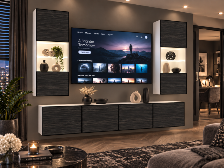 Meblościanka Linea 200 cm TV/RTV czarna heban Producent IMP L Keanu 7/5/W/HK/0/0