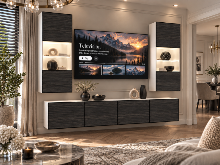 Meblościanka Linea 200 cm TV/RTV czarna heban Producent IMP L Keanu 7/5/W/HK/0/0