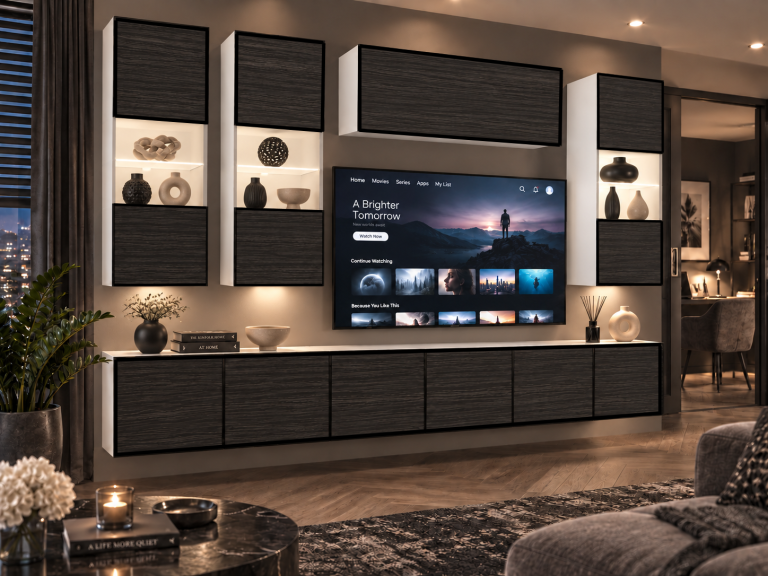 Meblościanka Linea 300 cm TV/RTV czarna heban Producent IMP L Pacino 5/5/W/HK/0/0