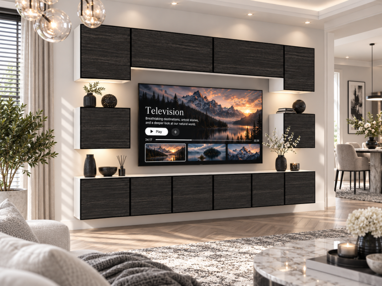 Meblościanka Linea 300 cm TV/RTV czarna heban Producent IMP L Tarantino 3/5/W/HK/0/0