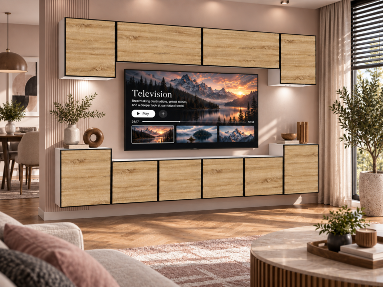 Meblościanka Linea 300 cm TV/RTV dębowa dąb wotan dąb sonoma Producent IMP L Hepburn 4/5/W/DS/0/0