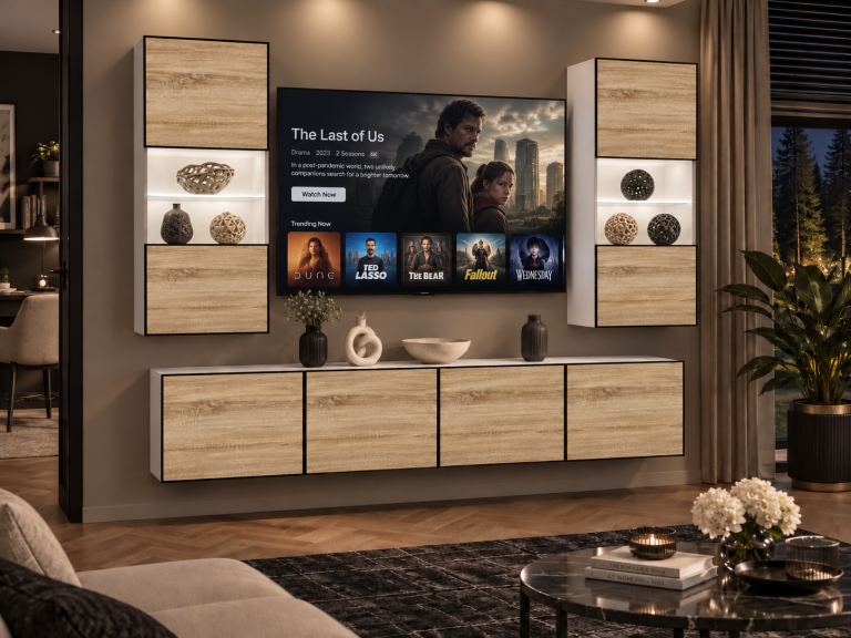 Meblościanka Linea 200 cm TV/RTV dębowa dąb wotan dąb sonoma Producent IMP L Keanu 7/5/W/DS/0/0
