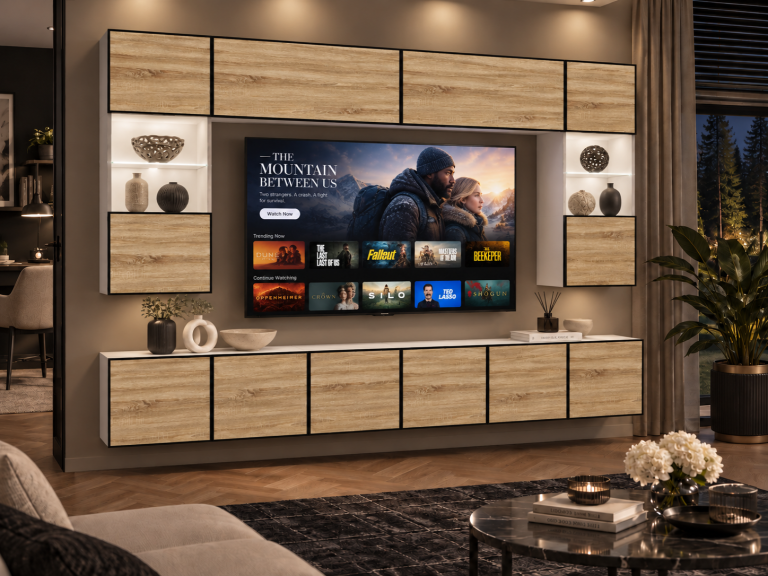 Meblościanka Linea 300 cm TV/RTV dębowa dąb wotan dąb sonoma Producent IMP L Nolan 1/5/W/DS/0/0