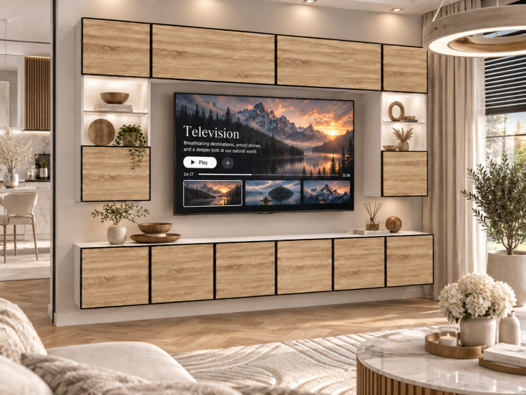 Meblościanka Linea 300 cm TV/RTV dębowa dąb wotan dąb sonoma Producent IMP L Nolan 1/5/W/DS/0/0