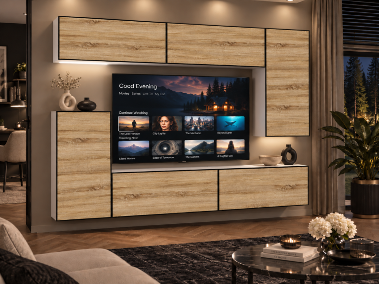 Meblościanka Linea 250 cm TV/RTV dębowa dąb wotan dąb sonoma Producent IMP L Woody 8/5/W/DS/0/0